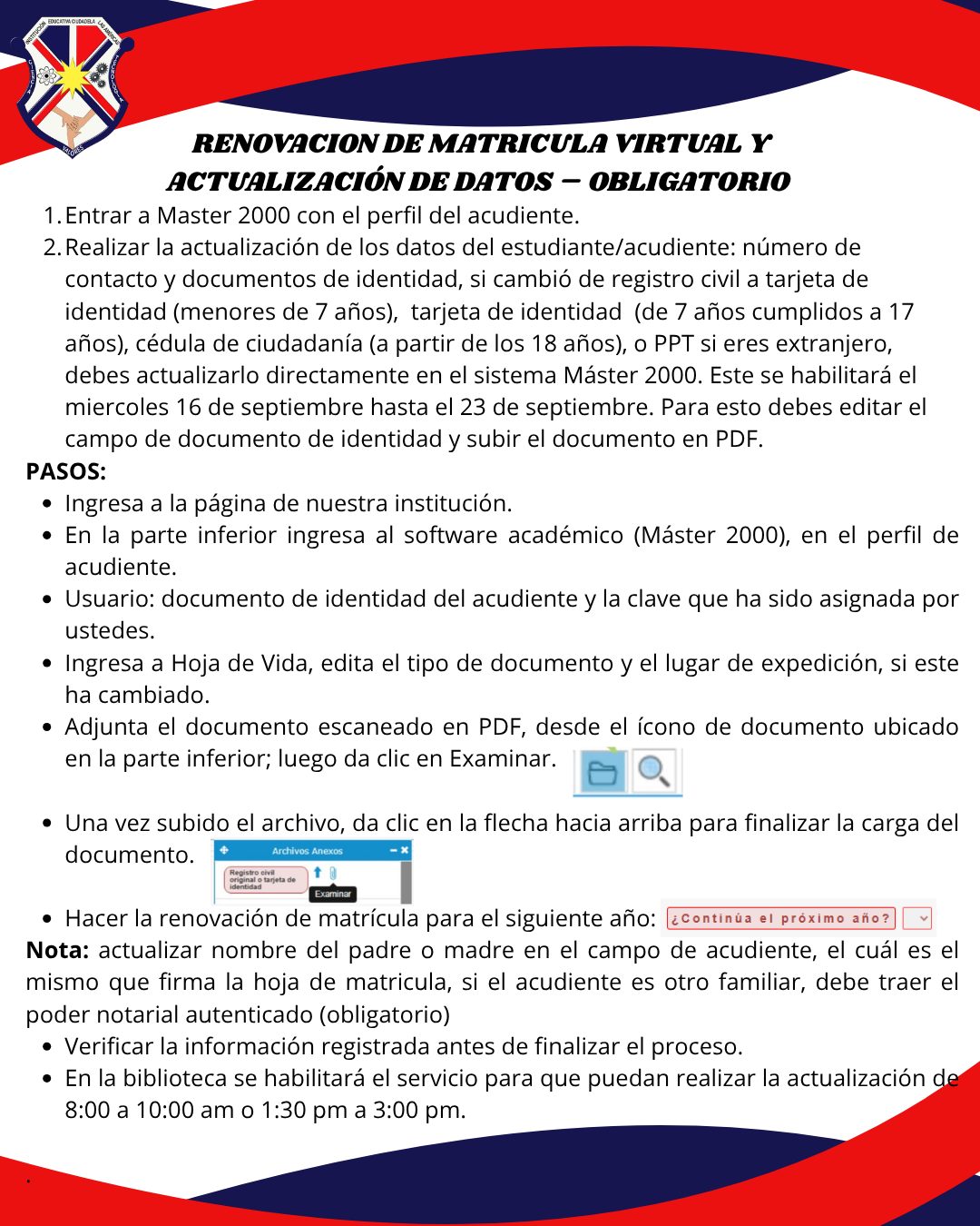 RENOVACION DE MATRICULA VIRTUAL Y ACTUALIZACIÓN DE DATOS